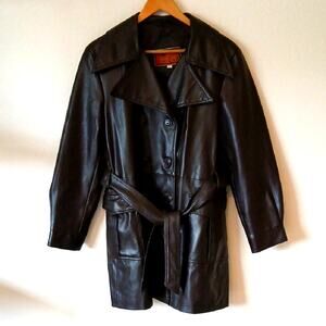 Vintage 70s The Traveler Belted Faux Leather Vegan Dark Brown Jacket